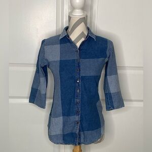 Deal Jeans Pattern Block Button Front Top